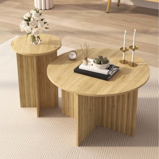 KLAM HOME Couchtisch Modernes 2-tlg Nesttisch-Set im skandinavischen Design (Platzsparend als Couchtisch oder Beistelltisch nutzbar), Stabile MDF/PB Bauweise für den täglichen Gebrauch