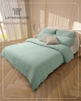 Laynenburg Bettwäsche Musselin aus 100% Baumwolle in 135x200 oder 155x220 cm, atmungsaktiv & bügelfrei – 3 lagig mit Reißverschluss & Haltebändern