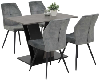 5 tlg. Essgruppe Neelia - Tisch Betonoptik, 4 Stühle Grau