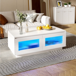 radelldar Couchtisch LED-Beleuchtung matt 108x50x40cm (1 Tisch), Wohnzimmertisch Sofatisch mit 2 Ablagefächern