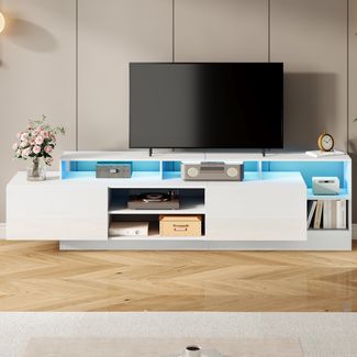 Moderner TV-Schrank für TV-Geräte bis 70 Zoll,offener Stauraum mit LED-Anzeigen geeignet für Schlaf- und Wohnzimmerschrank lowboard mit Hochglanzdesign Standfernsehschrank,190 x 40 x 48.5 cm