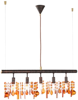 LED Hängeleuchte, 5 flammig, Metall braun, Kristall-Optik