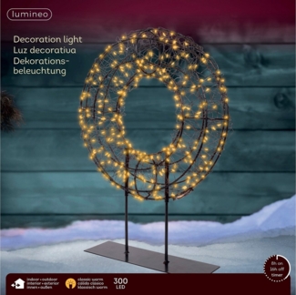 Lumineo LED Stern LED Tisch-Kranz Schwarz, 300 LED 28 x 38 cm, klassisch warm, Timer, Klassischwarm, 8h-Timer, Indoor/Outdoor, IP-44, zum Aufstellen