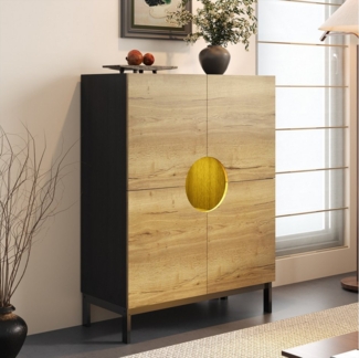 Merax Schuhschrank mit LED-Beleuchtung (1-St, Anrichte Buffetschrank 90x40x120cm) Vitrine Sideboard Kommode mit großer Stauraum & Massivholzbeinen