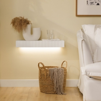 SoBuy Wandregal FHK38, Schweberegal mit Schublade & LED-Bewegungssensor-Licht, Regalbrett 60cm, Wandmontage, Schlafzimmer Flur, batteriebetrieben