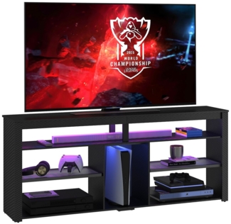 Bestier TV-Schrank 160cm Lowboard, moderne grifflose TV-Kommode, (Breite 160cm Fernsehtisch, 1 St, TV Board mit Schubladen,mit 7 Farben LED Beleuchtung) Gaming TV Board mit verstellbarem Regal, Kohlefaser Schwarz