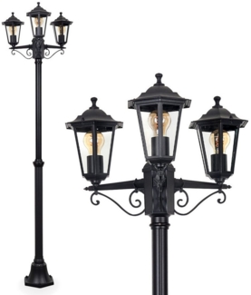 hofstein Außen-Stehlampe Wegeleuchte aus Metall/Glas in Schwarz/Klar, ohne Leuchtmittel, Kandelaber, Gartenbeleuchtung IP44, 3xE27, ohne Leuchtmittel