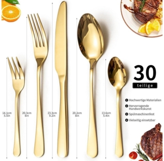 LuxusKollektion Kochbesteck-Set Besteckset Edelstahl Gold 30tlg Spülmaschinenfest 30 Stück gold