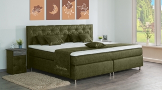 Meisterbetten Boxspringbett Inox 100x200 in MS-Olive, Matratzenbezug Nano, Ergoflex-Topper