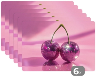 MuchoWow Platzset Glitzer - Discokugel - Rosa - Kirsche, (6-St), Platzsets, Tischset, Abwaschbar, Tischsets, Platzdeckchen