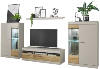 Wohnwand II Scara - Kieselgrau matt Zinneiche, ohne Beleuchtung