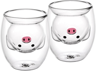GRÄWE Doppelwandige-Thermogläser, 200ml, 2er Set, Motiv Schwein