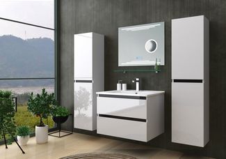 Homeline Badmöbel-Set Badmöbel-Set Dennizz badmöbel Set Weiß Kosmetik Spiegel 60 90 120 cm, (Spar-Set, 6-St, Badezimmer Möbel Set)