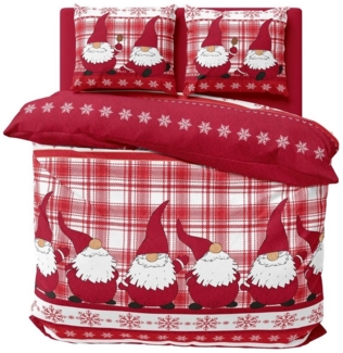 One Home Bettwäsche Wichtel Weihnachten Weihnachtsbettwäsche, Fleece, 3 teilig, Christmas kariert, kuschelig flauschig warm weich Winter Doppelbett
