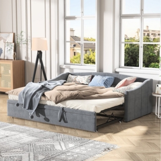 PXloue Polsterbett Daybett Tagesbett Ausziehbett (Ohne Matratze), Schlafsofa,mit Unterbett 90x200cm/180x200cm und Lattenrost,Samt