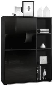 Highboard Schrank Anrichte Cuba mit 8 Fächern, Korpus in Schwarz matt / Fronten in Schwarz Hochglanz