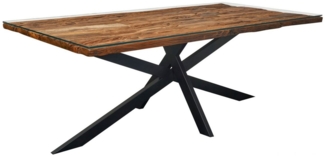 dasmöbelwerk Esstisch Esstisch 215x100 cm Akazienholz recycelt mit Glasplatte Sterngestell