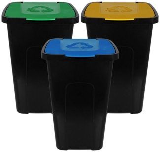 Centi Mülleimer Abfalltonne Recycling 50L - 3er Set, Abfallsammler Mülltonne Mülltrenner Mülltrennsystem Trennsystem