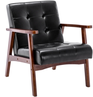 HOMEMIYN Japanisches Einzelsofa,gewachstes Leder,schwarz,H 67 x T 76 x B 76cm