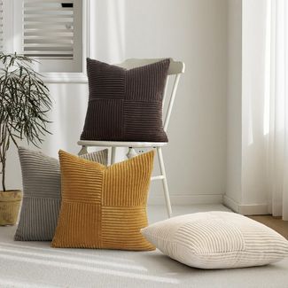 Topfinel Kissenbezug 40x40 4er set Kissenbezüge 50x50 Kordsamt mit Streifen deko Sofa, kissenbezug Braun Farbverlauf Schlafzimmer Weich Hautfreundlich