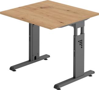 bümö® Schreibtisch O-Serie höhenverstellbar, Tischplatte 80 x 80 cm in Asteiche, Gestell in graphit