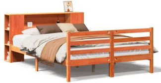 vidaXL Massivholzbett mit Regal ohne Matratze Wachsbraun 150x200 cm 3321867
