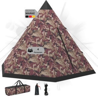 DELUKE® Campingzelt 4 Personen TIPI camouflage regenfest, atmungsaktiv Tipi Pyramidenzelt Familienzelt für 4 Personen Gruppenzelt Zelt Camping Zelt Outdoor Zelten