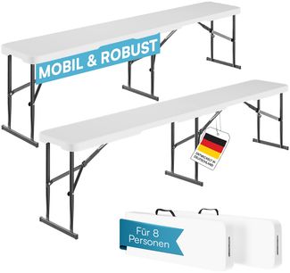 STEELSØN 'Zennar' Gartenbank für 4 Personen, zusammenklappbar, weiß, 43x28x180 cm, wetterfest, Sitzbank inkl. Tragegriff, 2er-Set