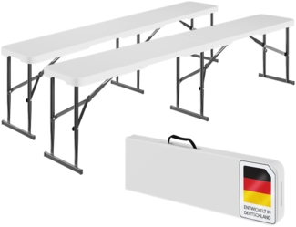 STEELSØN 'Zennar' Gartenbank für 4 Personen, zusammenklappbar, weiß, 43x28x180 cm, wetterfest, Sitzbank inkl. Tragegriff, 2er-Set