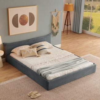 MODFU Polsterbett Bettgestell mit Chenille-Polsterung (Kinderbett mit Lattenrost, 1-tlg, 90*200cm, ohne Matratze), Eukalyptusholz+Stabiler Eisenrahmen