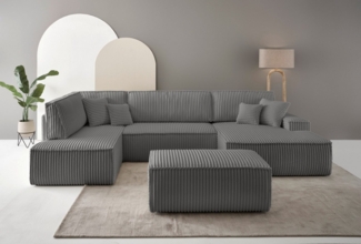 andas Wohnlandschaft FINNLEY U-Form XXL 329 cm, Schlafsofa, Schlaffunktion m. Bettkasten, (194/139 cm), Bouclé, Struktur und Cord