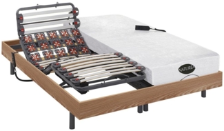 Vente-unique - Relaxbett elektrisch - Matratzen mit Memory Schaum & Bambus - DAMYSOS von NATUREA - mit OKIN-Motor - 2 x 80 x 200 cm - Holzfarben