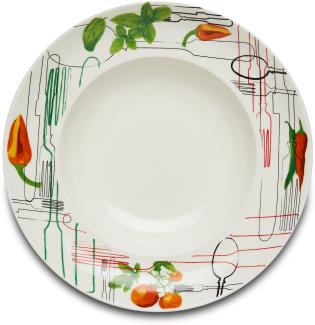 KHG Pastateller, extra groß mit 30cm Durchmesser in Besteck Print, perfekt für Gastro und Zuhause, hochwertiges Porzellan, Suppenteller, Salatteller, Spülmaschinengeeignet