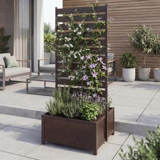 Aluminium Beet mit Rankgitter HWC-P97, Blumenkasten Pflanzkübel Spalier, 110x60x75cm ~ dunkelbraun