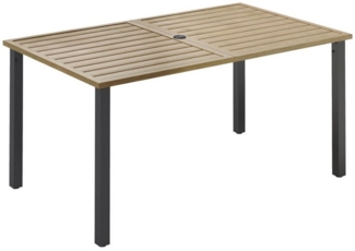PHI VILLA Gartentisch (4cm Schirmloch für Terrasse Bistro Garten, Holzähnlicher Metall Tischplatte), mit Schirmloch Terrassentisch Gartentische Wetterfester