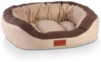 BedDog PRINS PREMIUM Hundebett, aus strapazierfähigem Alicante-Gewebe, Hundesofa mit Seiten, ovales Kissen für Ihr Haustier, Hundecouch L, MELANGE (beige/braun)