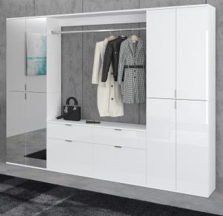 Garderobenschrank mit Spiegel SystemX in weiß Hochglanz 243 x 193 cm