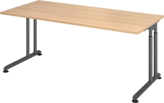 bümö höhenverstellbarer Schreibtisch Z-Serie 180x80 cm in Eiche, Gestell in Graphit - großer PC Tisch für's Büro manuell höhenverstellbar, Computertisch verstellbar, ZS-19-E-G