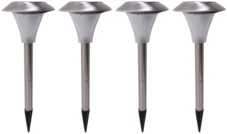 4x LED Solar Steckleuchten, Edelstahl, rund