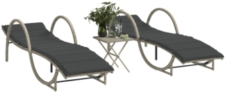 vidaXL Sonnenliegen 2 Stk. mit Tisch Hellgrau Poly Rattan 368268