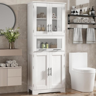 GarveeMore Hochschrank Badkommode Badezimmerschrank Weiß 60x30x170CM (1-St) mit Fächern&Schubladen, verstellbare Einlegeböden