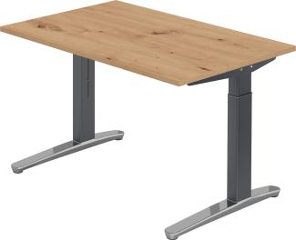 bümö manuell höhenverstellbarer Schreibtisch 120x80 in Asteiche, Gestell in graphit/alu - PC Tisch höhenverstellbar & klein, höhenverstellbarer Tisch Büro, kleiner Computertisch verstellbar, X12-R-GC