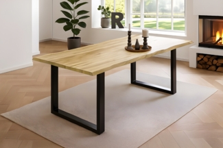 Esstisch Baumkante massiv Akazie eichefarben 120 x 80 schwarz NIAH 159373980