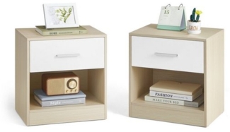 Vasagle Nachttisch, 2er Set, Beistelltisch, mit Schublade, Griff, offenes Fach, Couchtisch, für Schlafzimmer, Wohnzimmer, naturbeige-klassikweiß