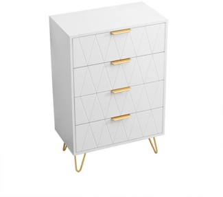 FUROKOY Kommode Schubladenschrank für Wohnzimmer Schlafzimmer (90 x 60 x 34 cm), Weiße Sideboard mit 4 Schubladen,gold Griffen