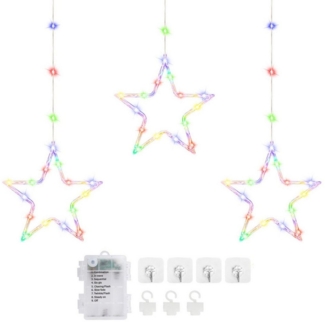 Quntis LED-Lichterkette 60/120cm LED-Lichtervorhang für fenster Weihnachtsdeko mit Haken, Timer/Memory-Funktion 8 Modi, Batterie, für Fenster Balkon