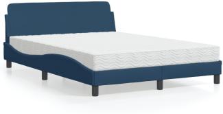 vidaXL Bett mit Matratze Blau 140x200 cm Stoff 3208410