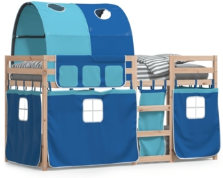 vidaXL Etagenbett mit Vorhängen Blau 90x200 cm Massivholz Kiefer 3284019