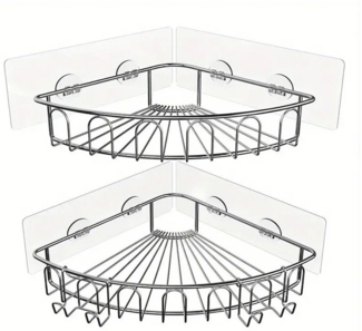 Refined Living Duschregal Eckablage Duschablage ohne Bohren,Selbstklebend Duschregal - Edelstahl, SUS304 Duschablage - 2 Stück,Wasserdicht und rostfrei,Mit 2 abnehmbaren Haken 2-tlg, für Badezimmer, Toiletten, Schränke und Küchen,Silber