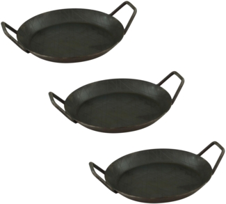 3 Stück im Set Servierpfanne aus Schmiedeeisen mit zwei Seitengriffen, ø 20cm